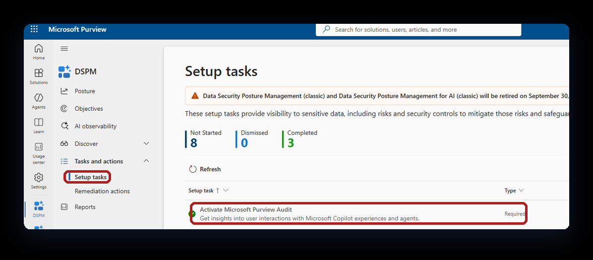 Purview DSPM setup tasks
